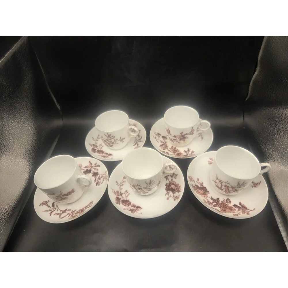 Antique Theodore Haviland Limoges France Set of 5 Demitasse Cups  Saucers Floral